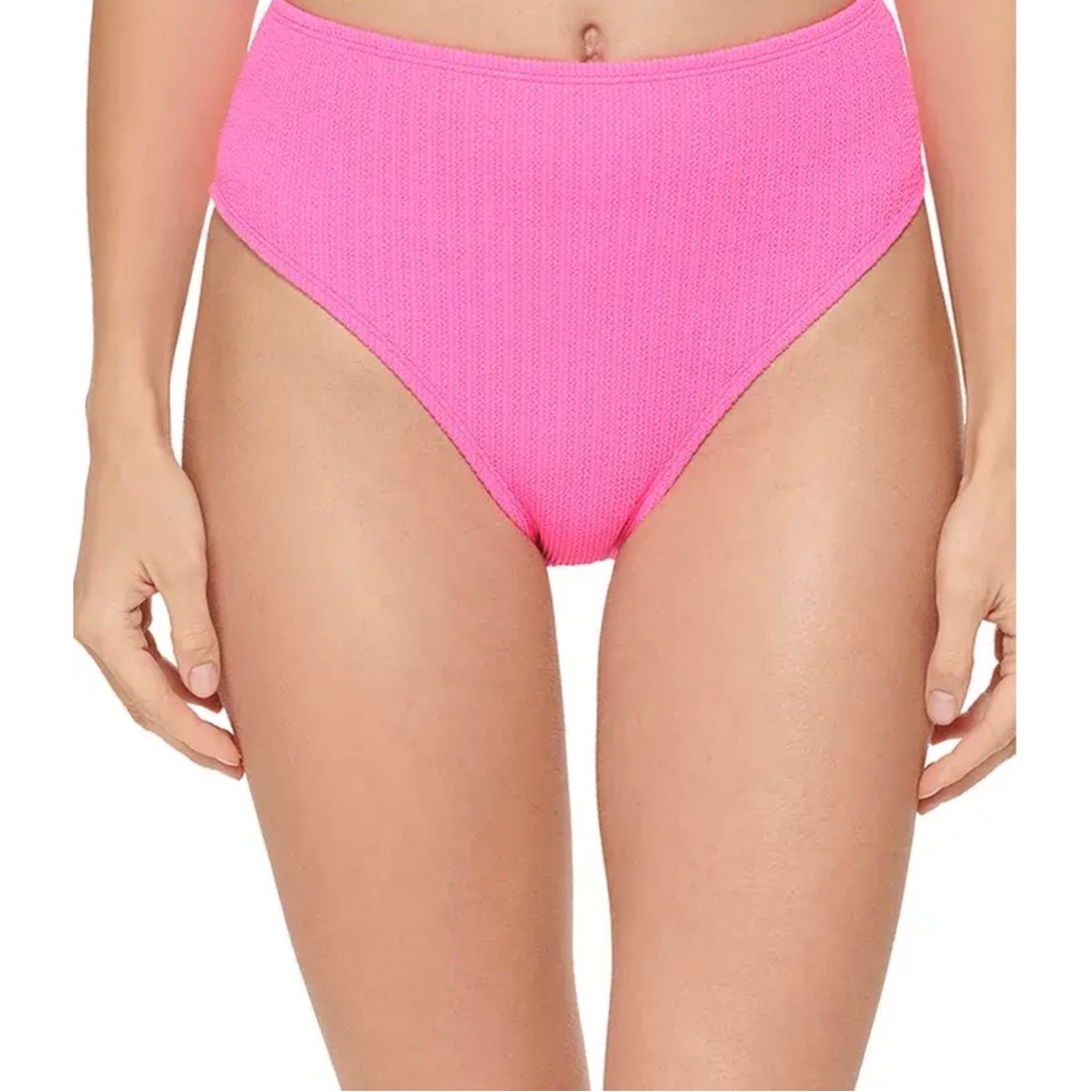 DKNY Neon Pink Micro Scrunch Texture High-Waist Bikini Swim Bottom size XS NWT.